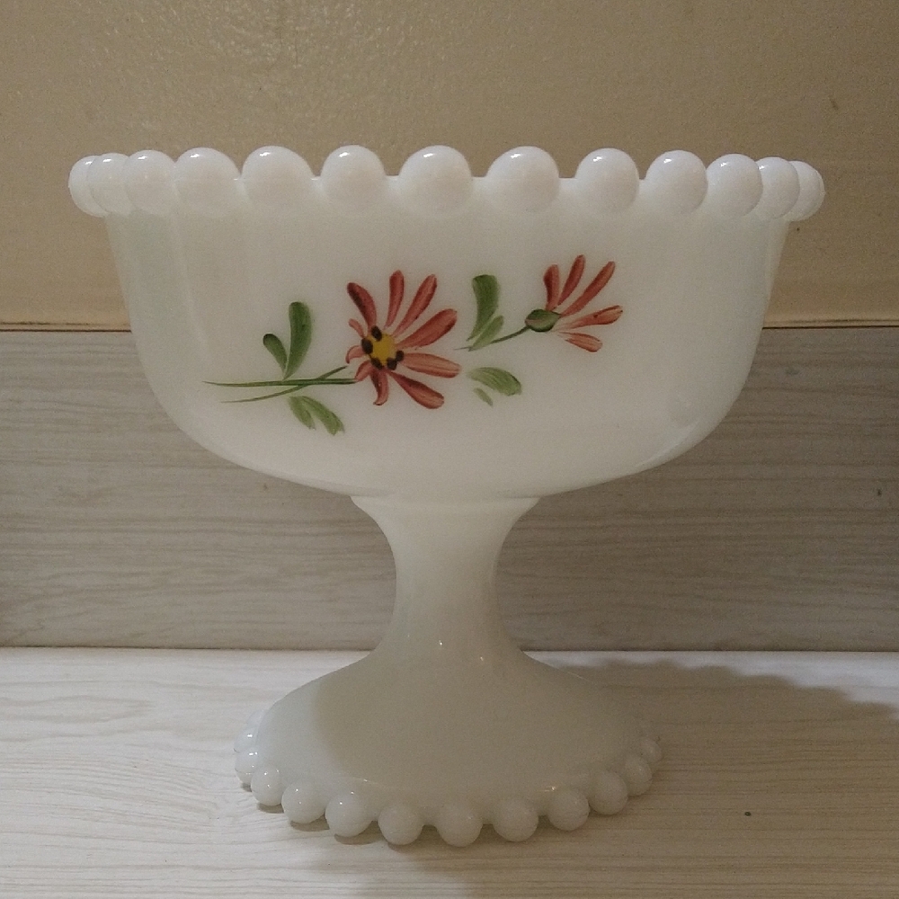Vintage 1950s Consolidated Glass Hand Painted Compote